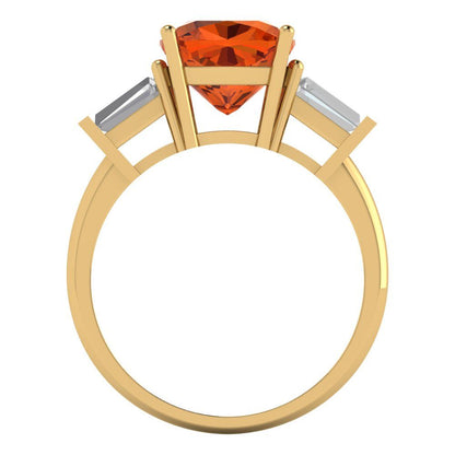 3 cttw Simulated Ruby Three-Stone Engagement Ring - Solid Yellow Gold (VVS1, Cushion Cut,8.0mm)