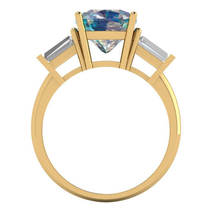 3 cttw Blue Moissanite Three-Stone Engagement Ring - Solid Gold (Cushion Cut,8.0mm)