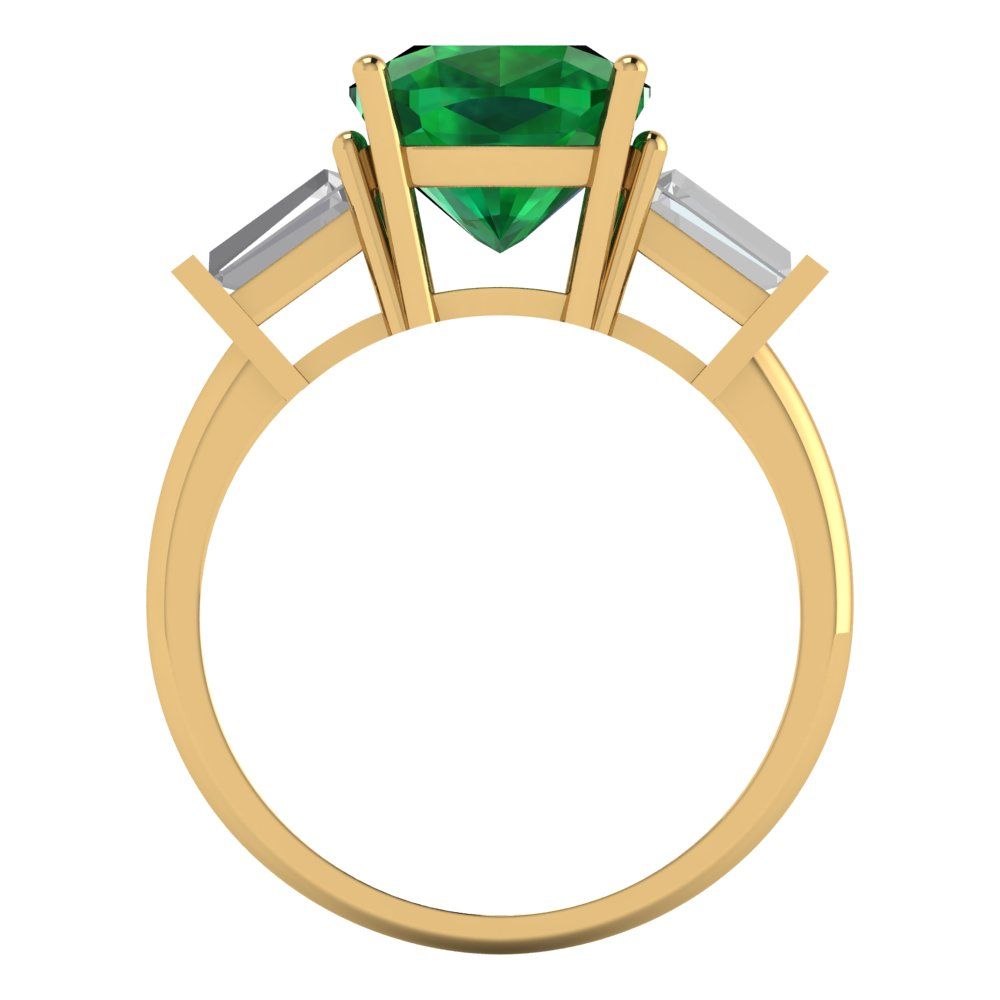 3 cttw Simulated Emerald Three-Stone Engagement Ring - Solid Gold (Cushion Cut,8.0mm)