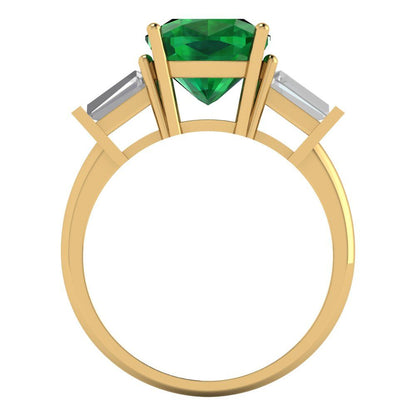 3 cttw Simulated Emerald Three-Stone Engagement Ring - Solid Gold (Cushion Cut,8.0mm)