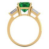 3 ct Brilliant Cushion Cut Simulated Emerald Stone Yellow Gold Three-Stone Ring