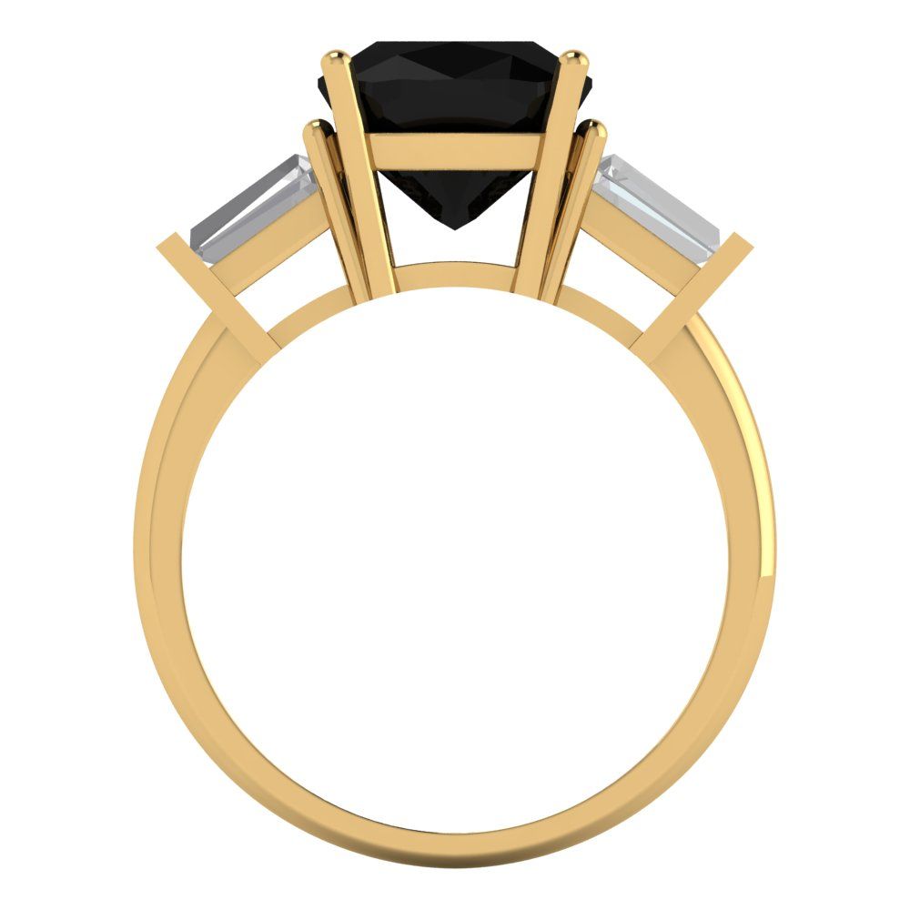 3 cttw Natural Onyx Three-Stone Engagement Ring - Solid Gold (Cushion Cut,8.0mm)