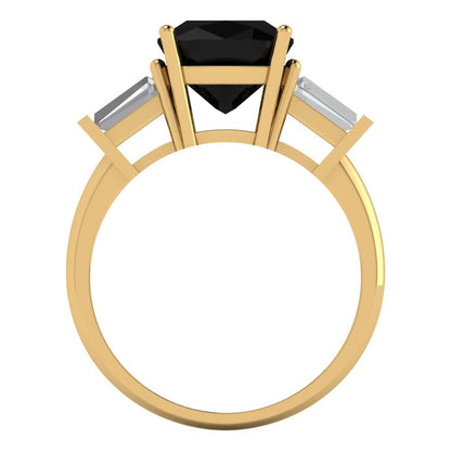 3 cttw Natural Onyx Three-Stone Engagement Ring - Solid Gold (Cushion Cut,8.0mm)