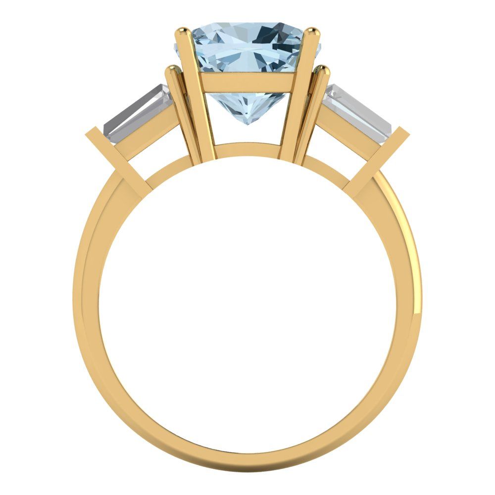 3 cttw Natural Sky Blue Topaz Three-Stone Engagement Ring - Solid Gold (Cushion Cut,8.0mm)