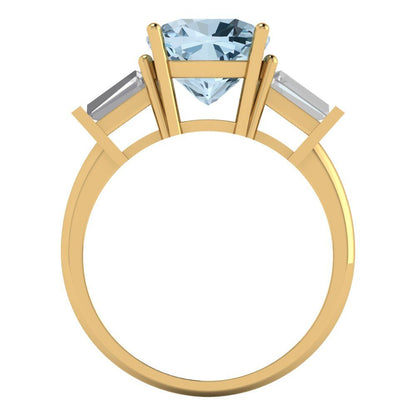 3 cttw Natural Sky Blue Topaz Three-Stone Engagement Ring - Solid Gold (Cushion Cut,8.0mm)