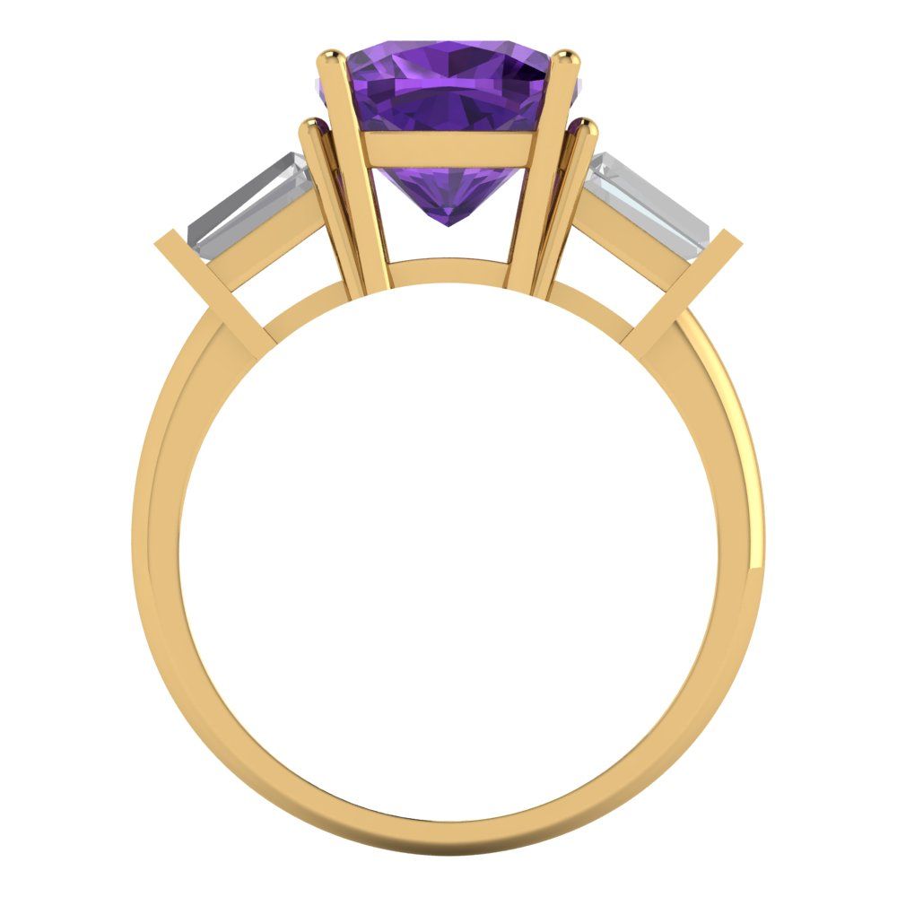 3 cttw Natural Amethyst Three-Stone Engagement Ring - Solid Gold (Cushion Cut,8.0mm)