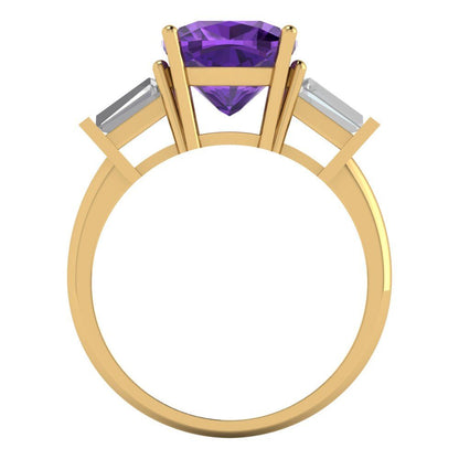 3 cttw Natural Amethyst Three-Stone Engagement Ring - Solid Gold (Cushion Cut,8.0mm)