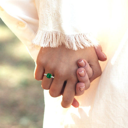 3 cttw Simulated Emerald Three-Stone Engagement Ring - Solid Gold (Cushion Cut,8.0mm)