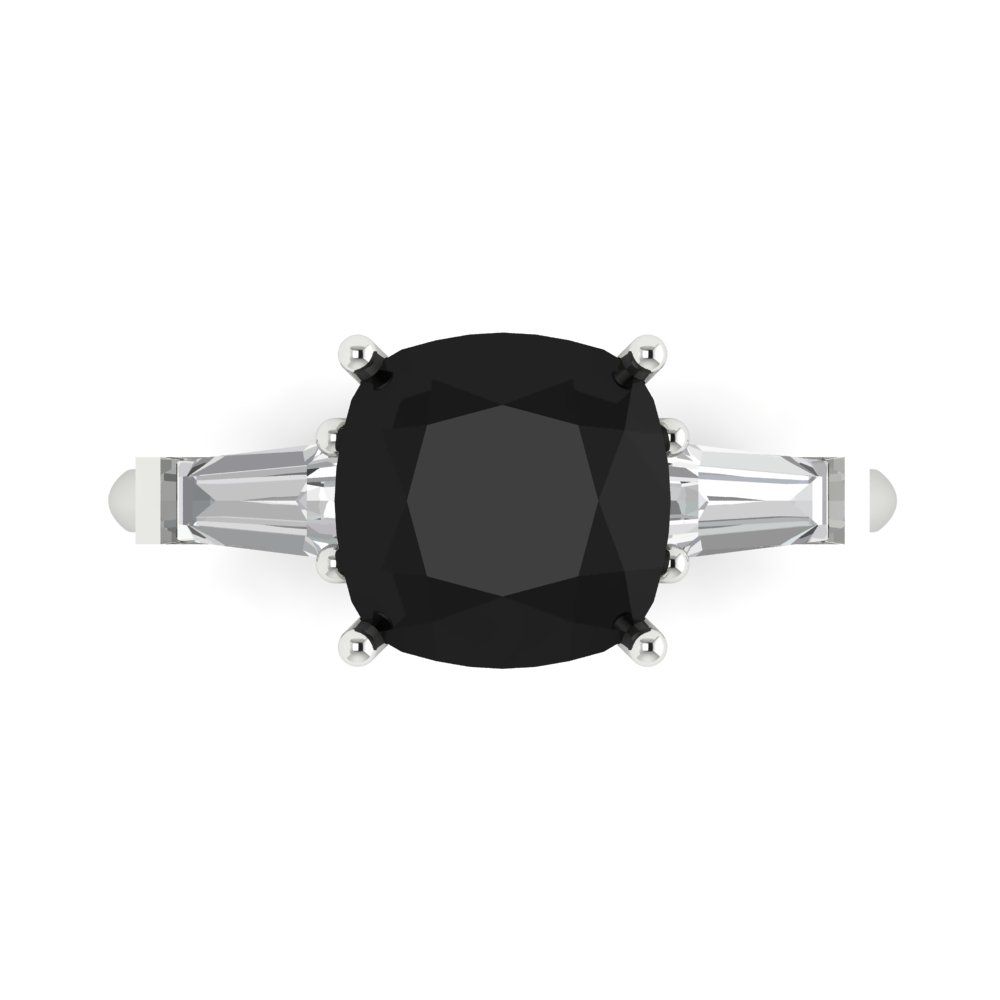 3 cttw Natural Onyx Three-Stone Engagement Ring - Solid White Gold (VVS1, Cushion Cut,8.0mm)