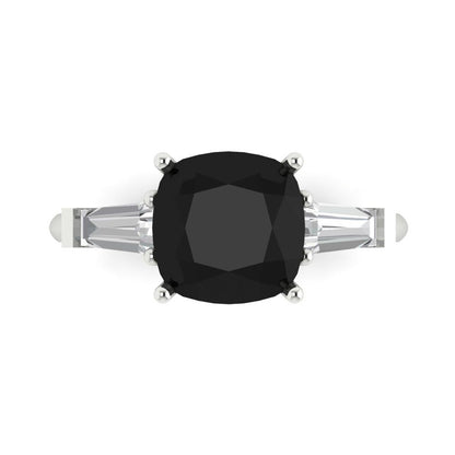 3 cttw Natural Onyx Three-Stone Engagement Ring - Solid White Gold (VVS1, Cushion Cut,8.0mm)
