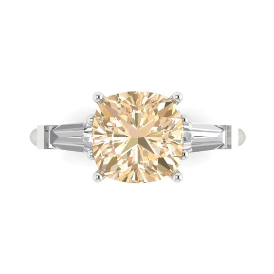 3 cttw Natural Morganite Three-Stone Engagement Ring - Solid White Gold (VVS1, Cushion Cut,8.0mm)