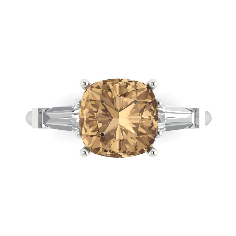 3 cttw Zirconia Simulated Champagne Diamond Three-Stone Engagement Ring - Solid Gold (VVS1, Cushion Cut,8.0mm)
