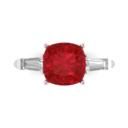 3 cttw Simulated Pink Tourmaline Three-Stone Engagement Ring - Solid Gold (Cushion Cut,8.0mm)