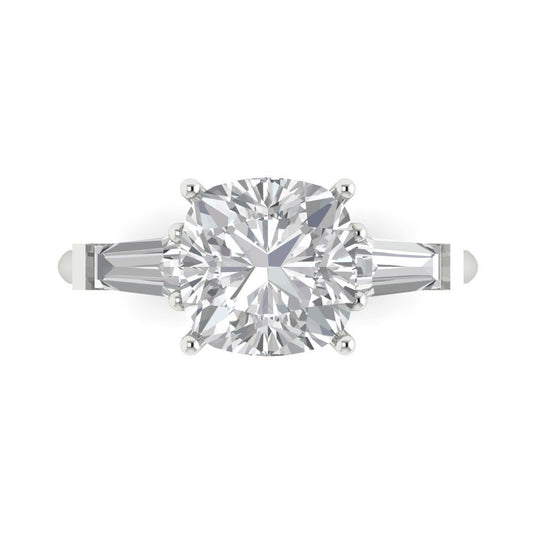 3 cttw Zirconia Simulated Diamond Three-Stone Engagement Ring - Solid White Gold (VVS1, Cushion Cut,8.0mm)