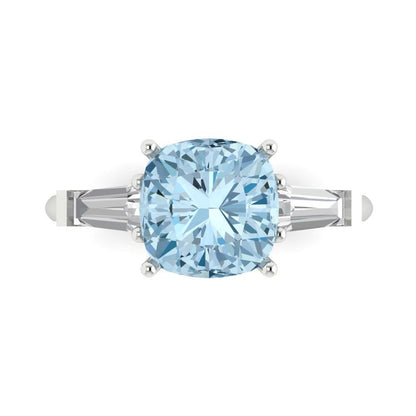 3 cttw Natural Sky Blue Topaz Three-Stone Engagement Ring - Solid Gold (Cushion Cut,8.0mm)