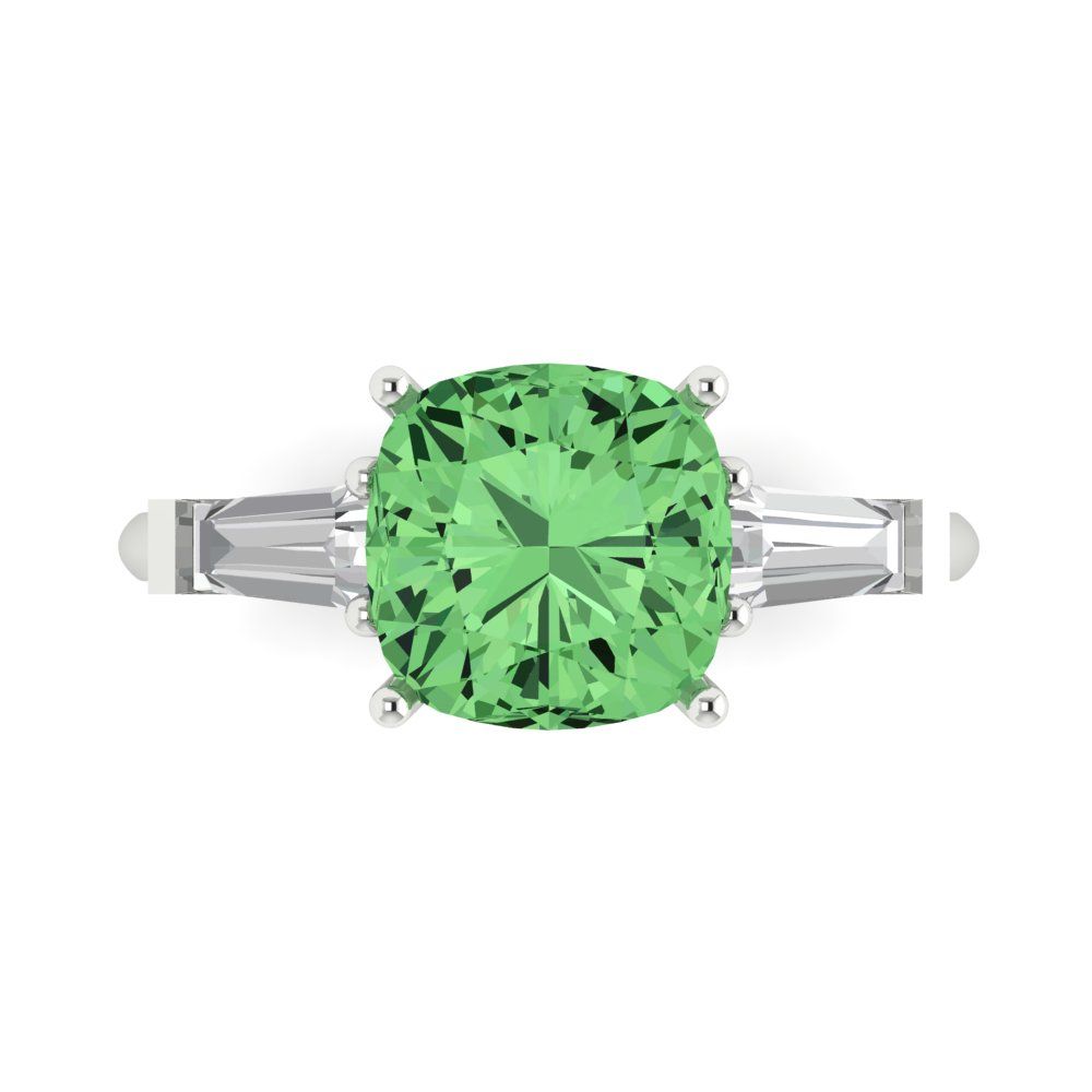 3 cttw Zirconia Simulated Green Diamond Three-Stone Engagement Ring - Solid Gold (VVS1, Cushion Cut,8.0mm)