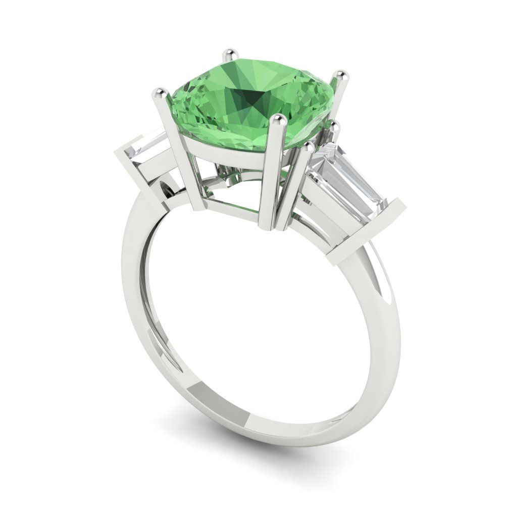 3 cttw Zirconia Simulated Green Diamond Three-Stone Engagement Ring - Solid Gold (VVS1, Cushion Cut,8.0mm)