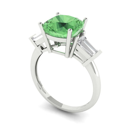 3 cttw Zirconia Simulated Green Diamond Three-Stone Engagement Ring - Solid Gold (VVS1, Cushion Cut,8.0mm)