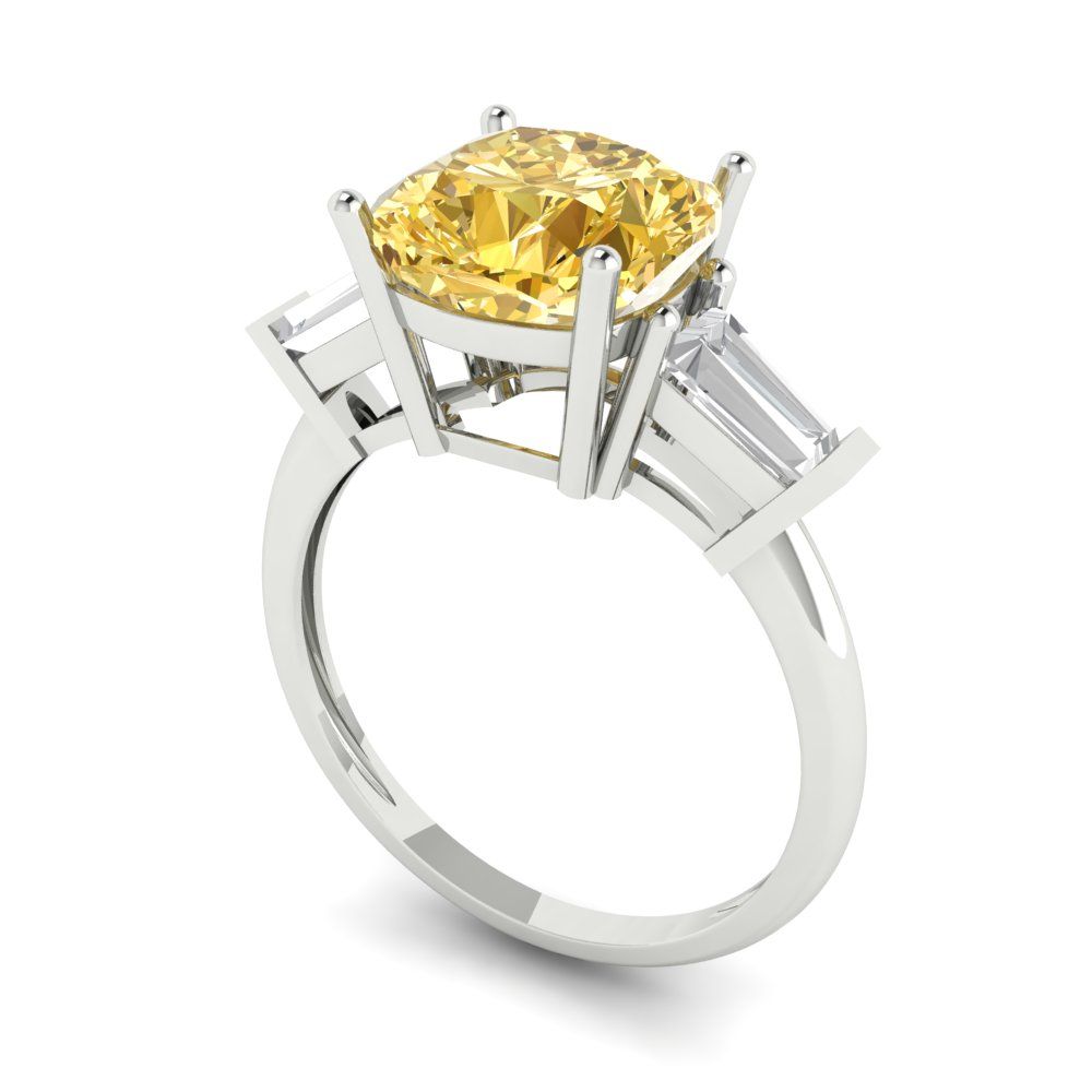 3 cttw Natural Citrine Three-Stone Engagement Ring - Solid Gold (Cushion Cut,8.0mm)