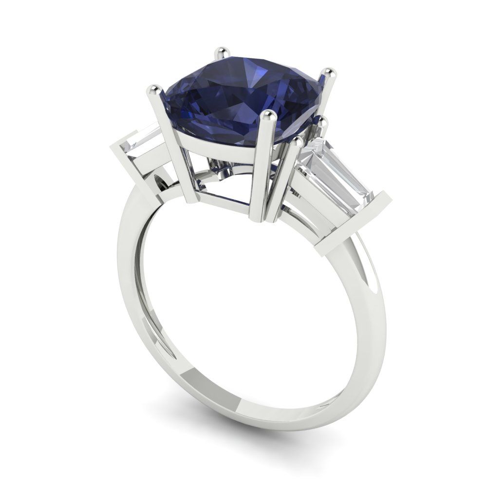 3 cttw Simulated Blue Sapphire Three-Stone Engagement Ring - Solid Gold (Cushion Cut,8.0mm)