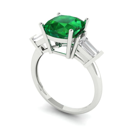 3 cttw Simulated Emerald Three-Stone Engagement Ring - Solid Gold (Cushion Cut,8.0mm)