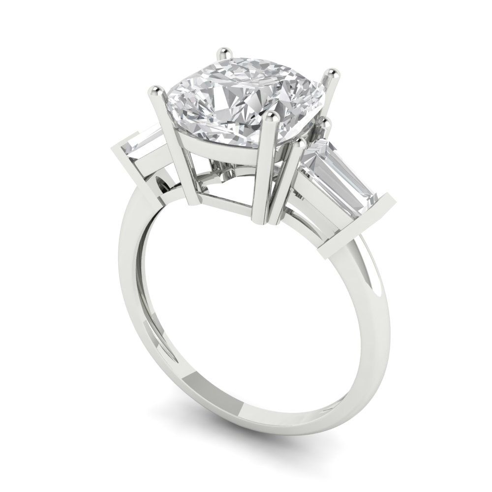 3 cttw Certified Moissanite Three-Stone Engagement Ring - Solid Gold (VVS1, D-F,Cushion Cut,8.0mm)