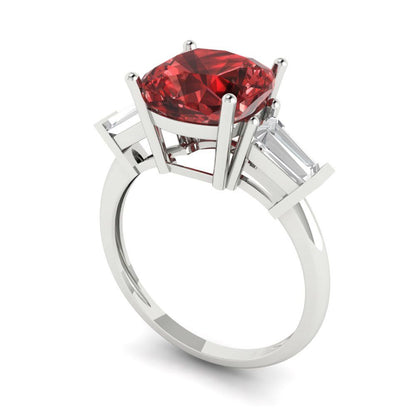 3 cttw Natural Garnet Three-Stone Engagement Ring - Solid Gold (Cushion Cut,8.0mm)