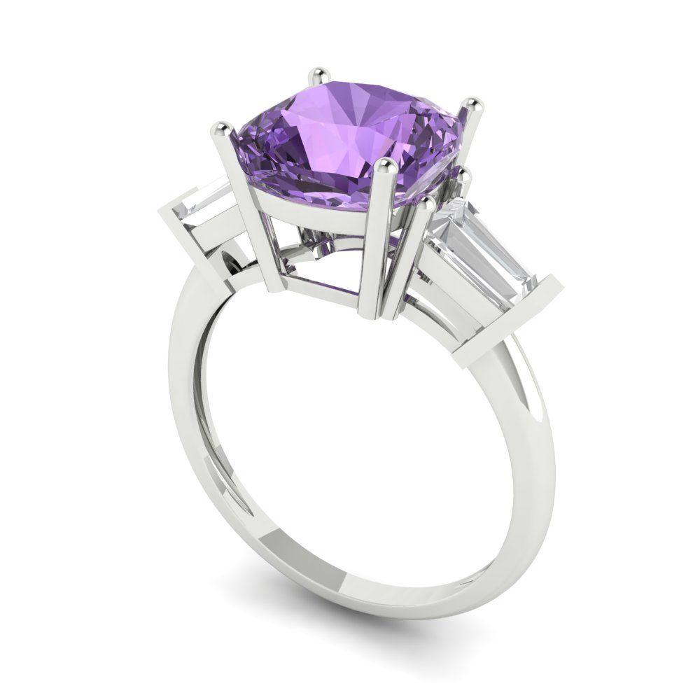 3 cttw Simulated Alexandrite Three-Stone Engagement Ring - Solid Gold (Cushion Cut,8.0mm)