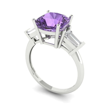 3 cttw Simulated Alexandrite Three-Stone Engagement Ring - Solid Gold (Cushion Cut,8.0mm)