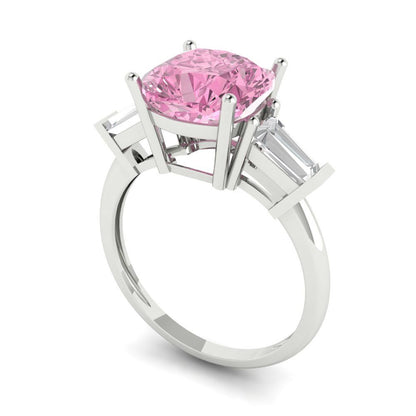 3 cttw Zirconia Simulated Pink Diamond Three-Stone Engagement Ring - Solid Gold (VVS1, Cushion Cut,8.0mm)
