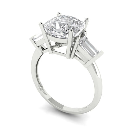 3 cttw White Sapphire Three-Stone Engagement Ring - Solid Gold (Cushion Cut,8.0mm)