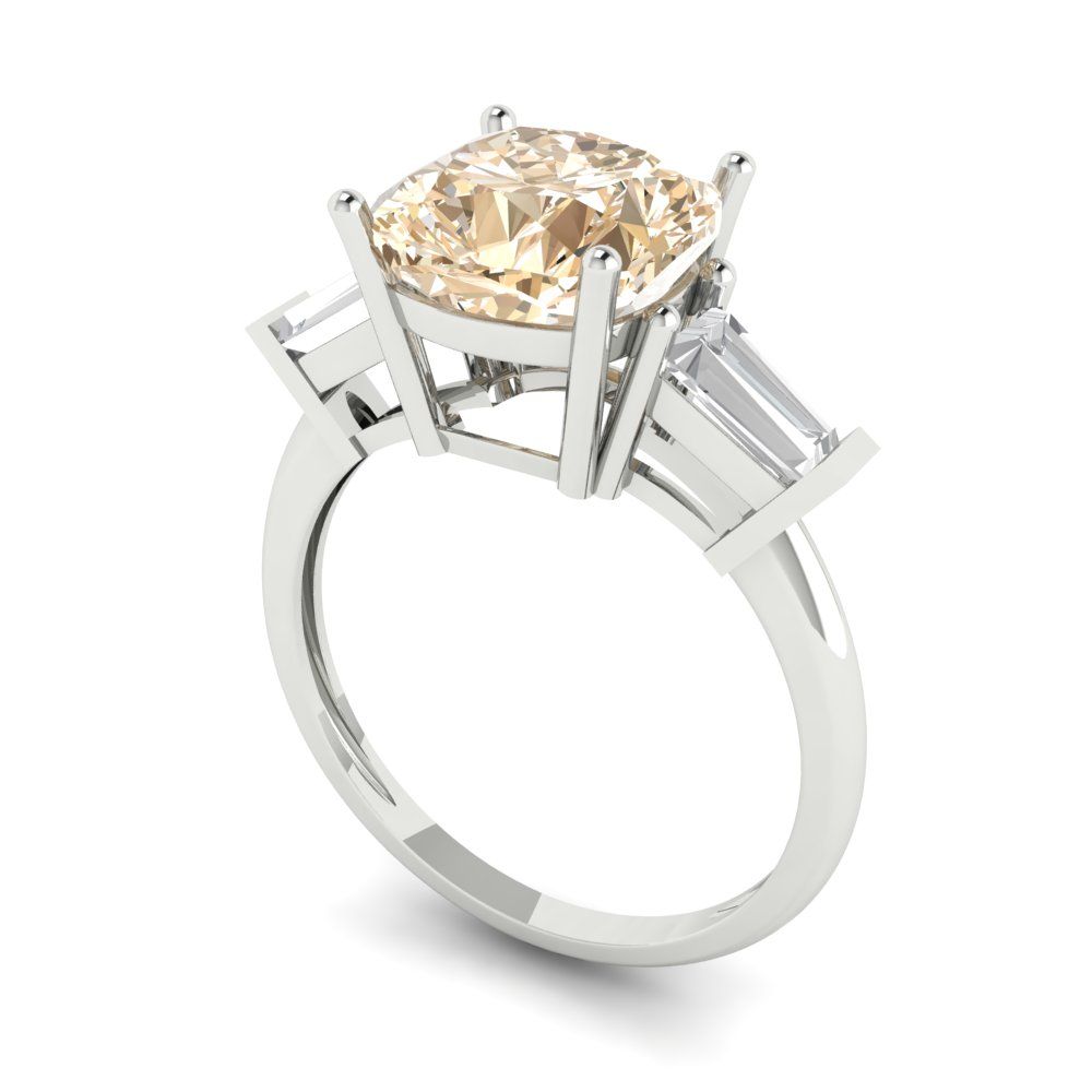 3 cttw Natural Morganite Three-Stone Engagement Ring - Solid Gold (Cushion Cut,8.0mm)