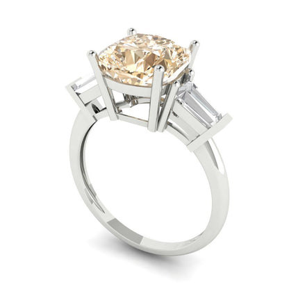 3 cttw Natural Morganite Three-Stone Engagement Ring - Solid Gold (Cushion Cut,8.0mm)