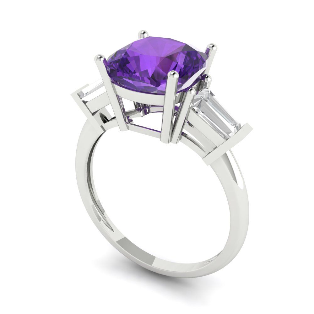3 cttw Natural Amethyst Three-Stone Engagement Ring - Solid Gold (Cushion Cut,8.0mm)