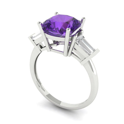 3 cttw Natural Amethyst Three-Stone Engagement Ring - Solid Gold (Cushion Cut,8.0mm)