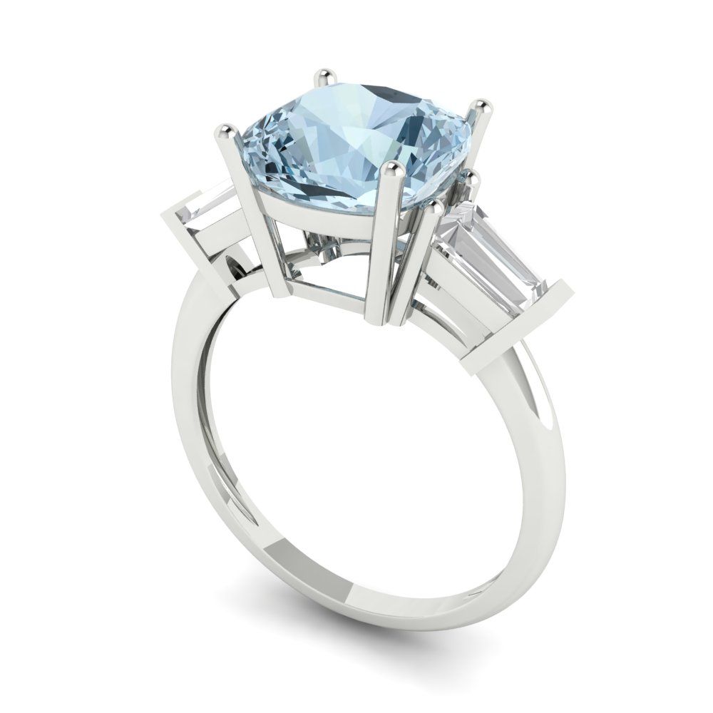3 cttw Natural Swiss Blue Topaz Three-Stone Engagement Ring - Solid Gold (Cushion Cut,8.0mm)