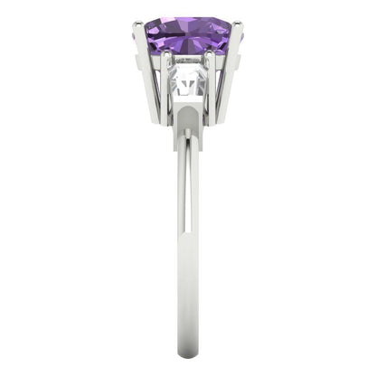 3 cttw Simulated Alexandrite Three-Stone Engagement Ring - Solid Gold (Cushion Cut,8.0mm)