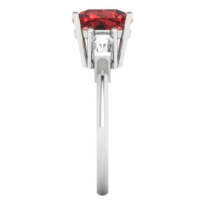 3 cttw Natural Garnet Three-Stone Engagement Ring - Solid Gold (Cushion Cut,8.0mm)