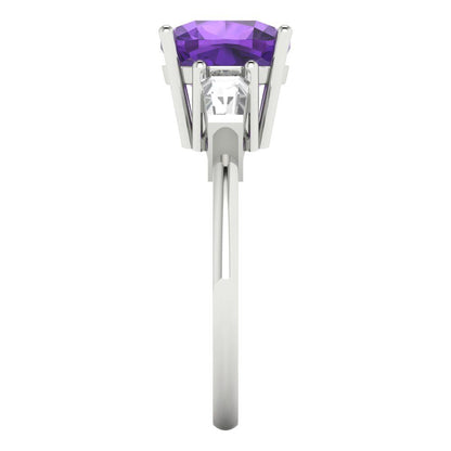 3 cttw Natural Amethyst Three-Stone Engagement Ring - Solid Gold (Cushion Cut,8.0mm)
