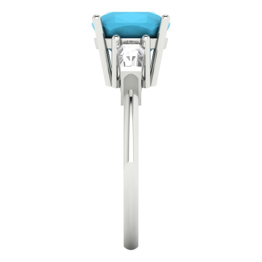 3 cttw Simulated Turquoise Three-Stone Engagement Ring - Solid Gold (Cushion Cut,8.0mm)