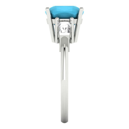 3 cttw Simulated Turquoise Three-Stone Engagement Ring - Solid Gold (Cushion Cut,8.0mm)