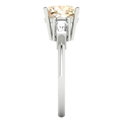 3 cttw Natural Morganite Three-Stone Engagement Ring - Solid Gold (Cushion Cut,8.0mm)