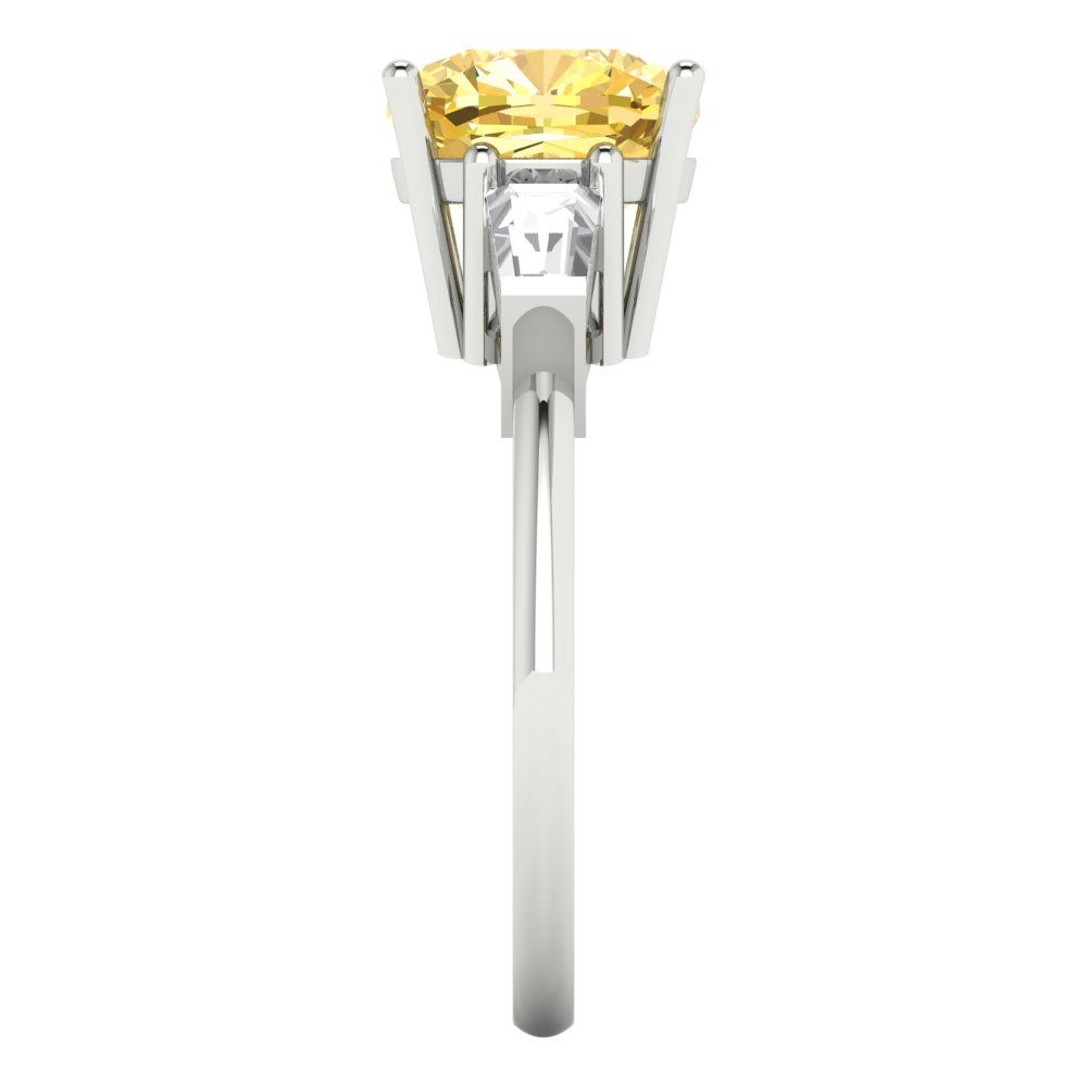 3 cttw Zirconia Simulated Yellow Diamond Three-Stone Engagement Ring - Solid Gold (VVS1, Cushion Cut,8.0mm)