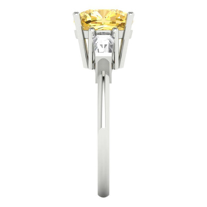 3 cttw Zirconia Simulated Yellow Diamond Three-Stone Engagement Ring - Solid Gold (VVS1, Cushion Cut,8.0mm)