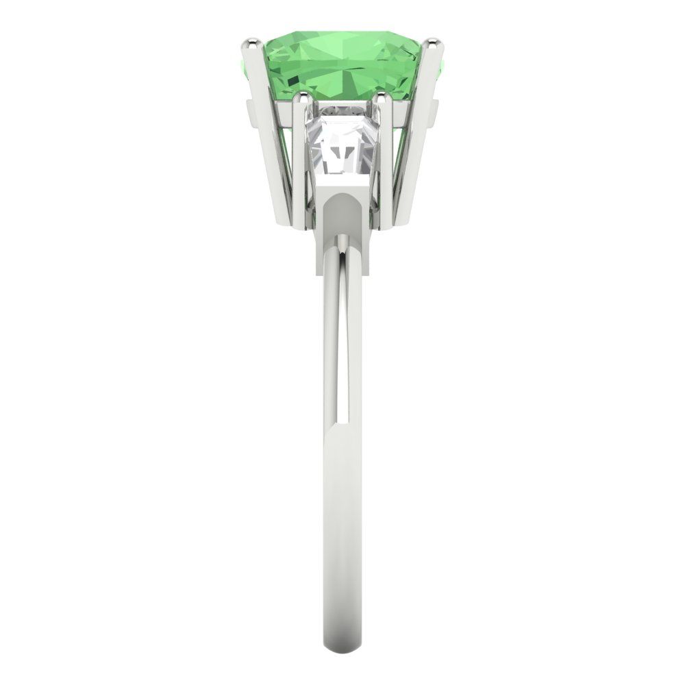 3 cttw Zirconia Simulated Green Diamond Three-Stone Engagement Ring - Solid Gold (VVS1, Cushion Cut,8.0mm)