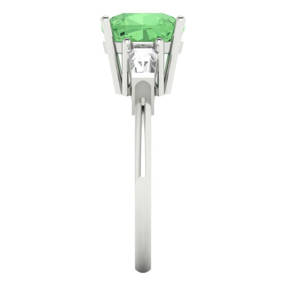 3 cttw Zirconia Simulated Green Diamond Three-Stone Engagement Ring - Solid Gold (VVS1, Cushion Cut,8.0mm)