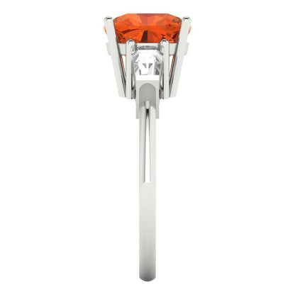 3 cttw Zirconia Simulated Red Diamond Three-Stone Engagement Ring - Solid Gold (VVS1, Cushion Cut,8.0mm)