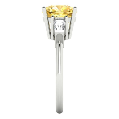 3 cttw Natural Citrine Three-Stone Engagement Ring - Solid Gold (Cushion Cut,8.0mm)