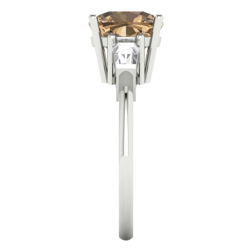 3 cttw Zirconia Simulated Champagne Diamond Three-Stone Engagement Ring - Solid Gold (VVS1, Cushion Cut,8.0mm)