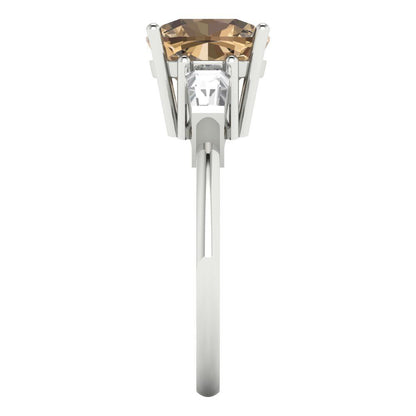 3 cttw Zirconia Simulated Champagne Diamond Three-Stone Engagement Ring - Solid Gold (VVS1, Cushion Cut,8.0mm)